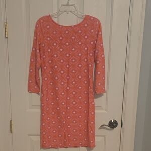 All For Color Orange Geometric Long Sleeve Dress